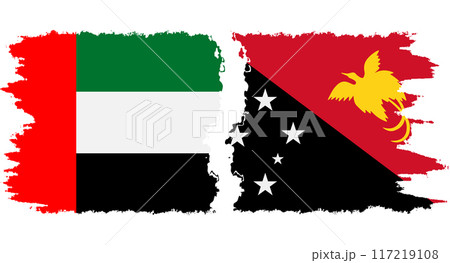 Papua New Guinea and United Arab Emirates grunge flags connection vector 117219108