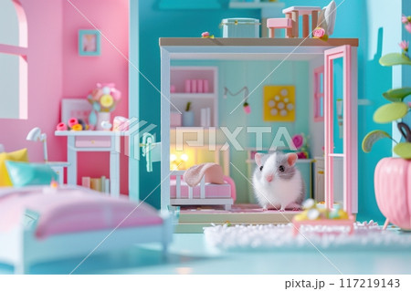 hamsters is in a dollhouse, looking at the camera with Generative AI 117219143