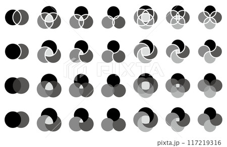 様々な形のベン図、円の重なりのベクターイラストセット 117219316
