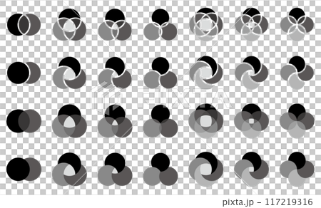 様々な形のベン図、円の重なりのベクターイラストセット 117219316