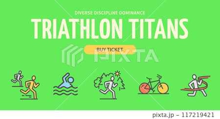 Marathon Triathlon Titans Concept Horizontal Invitation Placard Poster Banner Card Template. Vector 117219421