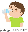 ペットボトルにクチをつけてミネラルウォーターを飲む若い男性のイラスト。 117219426
