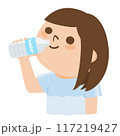 ペットボトルにクチをつけてミネラルウォーターを飲む若い女性のイラスト。 117219427
