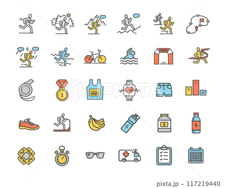 Marathon Element Color Thin Line Icon Set. Vector 117219440