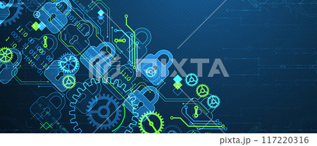 Secure digital background. Virtual confidential, programming protection. Hand drawn vector. Secure digital background. Virtual confidential, programming protection. Hand drawn vector. 117220316