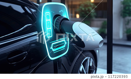 ev charger close up, Electric car, clean green energy concept, EV car fefueling 117220393