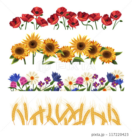 Set of vector floral border or flower, sunflower 117220423