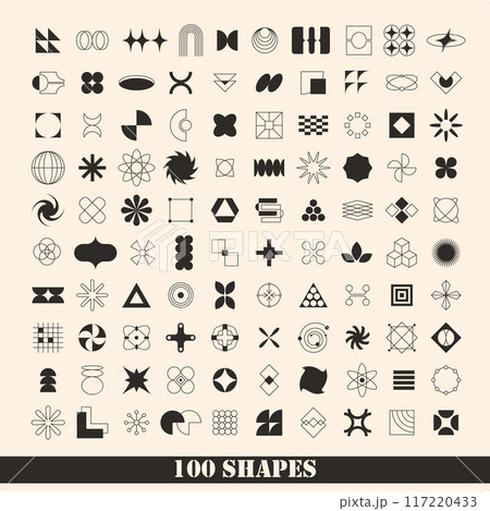 Set of retro shape or isolated vector icon. 100 Set of retro shape or isolated vector icon. 100 117220433