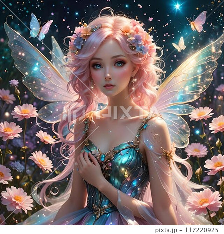 Pretty Angel and Blooming Flowersのイラスト素材 [117220925] - PIXTA