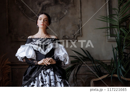 Elegant Baroque Lady in Lavish Lace Gown 117221085