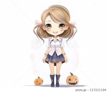 ハロウィンの仮装をする女の子のイメージ素材 117221194