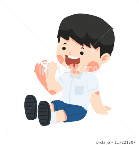 Cartoon boy in Hot Weather Cartoon boy in Hot Weather 117221207