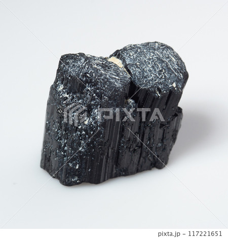 natural black tourmaline scherl on the white background 117221651