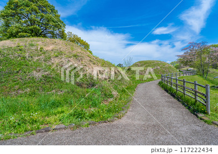 奈良県橿原市 新沢千塚古墳群公園の円墳と散策道 奈良県橿原市 新沢千塚古墳群公園の円墳と散策道 117222434
