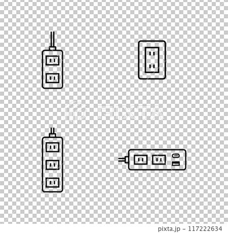 電源插頭、延長線和插座的向量圖示集 電源插頭、延長線和插座的向量圖示集 117222634
