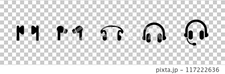 いろいろなタイプのイヤホンのベクターアイコンセット いろいろなタイプのイヤホンのベクターアイコンセット 117222636