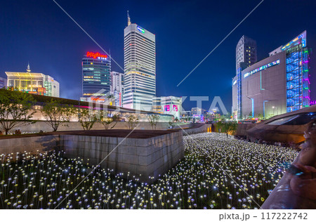 Cityscape of Seoul at night and skyscrapers in Dongdaemun area, Seoul, South Korea. Cityscape of Seoul at night and skyscrapers in Dongdaemun area, Seoul, South Korea. 117222742