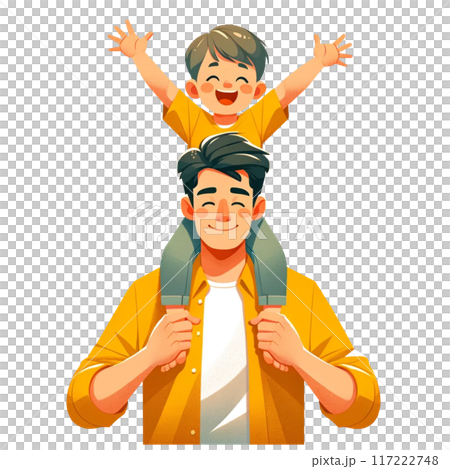 Father carrying son on shoulders_Asian parent and child_02 117222748