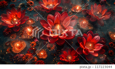 beautiful happy diwali festival celebration greeting card design Decorative background 117223044