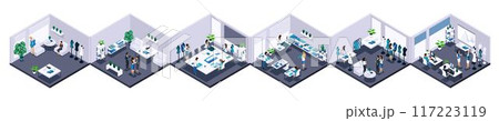 Atelier building. Designer tailor communicates with the client. Fashion design development. High fashion. High-quality isometric Atelier building. Designer tailor communicates with the client. Fashion design development. High fashion. High-quality isometric 117223119