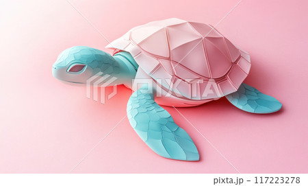This is an artistic Geometric Turtle Design set against a vibrant Pink Background 117223278