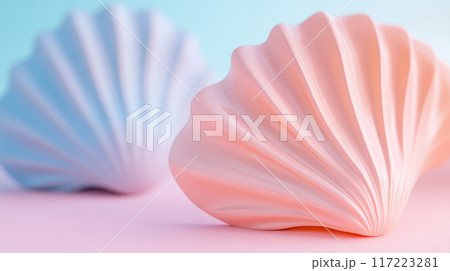 Stylish Pastel Shells on a Soft and Serene Background for Aesthetic Appeal and Design 117223281