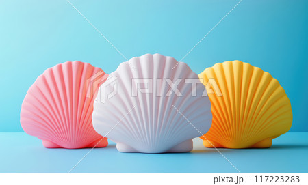 Stylish Pastel Shells on a Soft and Serene Background for Aesthetic Appeal and Design 117223283