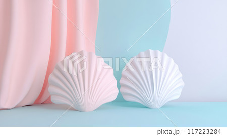 Stylish Pastel Shells on a Soft and Serene Background for Aesthetic Appeal and Design 117223284