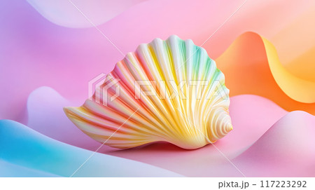 Stylish Pastel Shell on a Soft and Serene Background for Aesthetic Appeal and Design 117223292