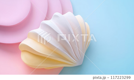 Stylish Pastel Shell on a Soft and Serene Background for Aesthetic Appeal and Design 117223299