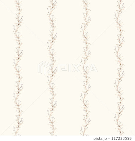 Seamless pattern with light round violet flowers. Watercolor hand painting illustration on isolated Wallpaper with herbs and dried branches. Botanical floral autumn composition pastel color. Seamless pattern with light round violet flowers. Watercolor hand painting illustration on isolated Wallpaper with herbs and dried branches. Botanical floral autumn composition pastel color. 117223559