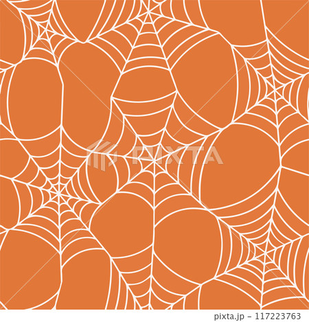 White spider web on orange background. Halloween style pattern. 117223763