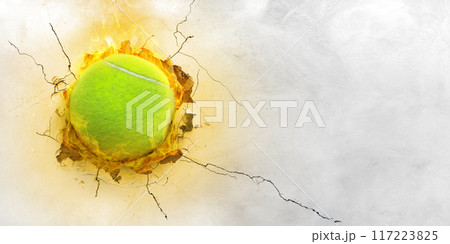 Tennis ball  cement wall  concept of strength 117223825