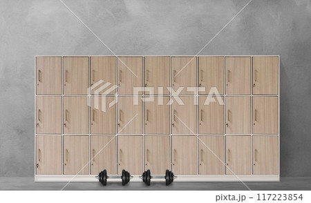 Dumbbell lockers in sports gym 117223854
