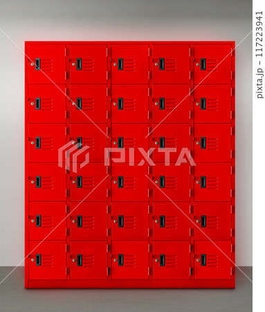 Red locker or gym locker inside room Red locker or gym locker inside room 117223941