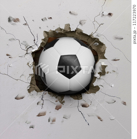 The soccer ball flew through the wall with a crack. 117223970