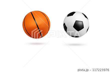 Soccer ball and Basketball ball on isolated. File contains a clipping path. Soccer ball and Basketball ball on isolated. File contains a clipping path. 117223976