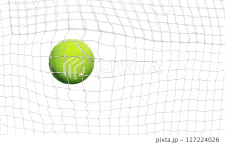 tennis ball into the net Isolated on a white background tennis ball into the net Isolated on a white background 117224026