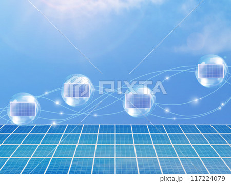 Solar panels (solar cell) in solar farm with sun lighting to create the clean electric power 117224079