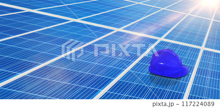 electrician hat Placed on a solar cell plan maintenance concept solar energy clean energy 117224089
