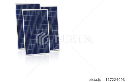 Photovoltaic solar cell panels isolated on white background. Environmental theme. Green energy concept. 117224098