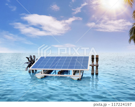Water turbine for increasing oxygen in the water pool aquaculture.It spinning by solar energy - electric sunlight automatic - clean energy technology industry for save the world Water turbine for increasing oxygen in the water pool aquaculture.It spinning by solar energy - electric sunlight automatic - clean energy technology industry for save the world 117224197