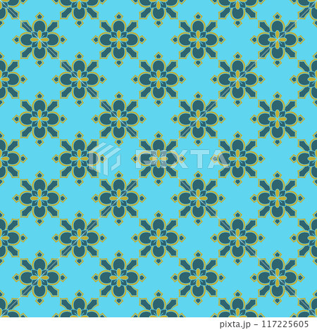 Seamless pattern with hand drawn golden classic floral rosette motifs 117225605