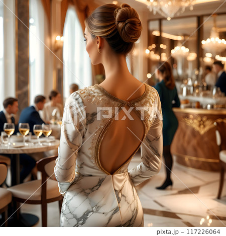 パーティを見守る高級レストランの店主 117226064