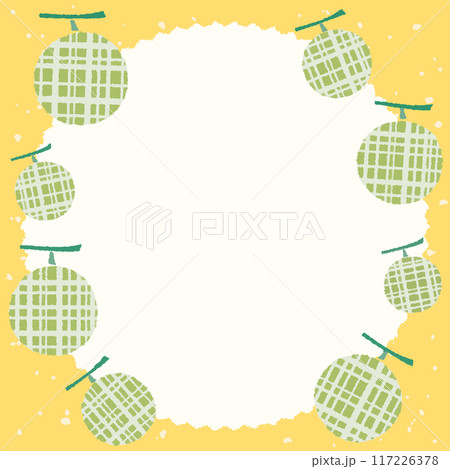 和紙ちぎり絵風かわいいメロンのフレーム_背景黄色 117226378