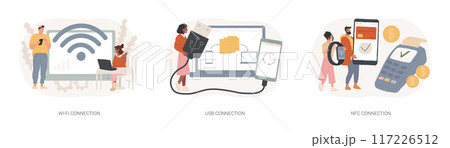 Device connectivity isolated concept vector illustration set. Device connectivity isolated concept vector illustration set. 117226512