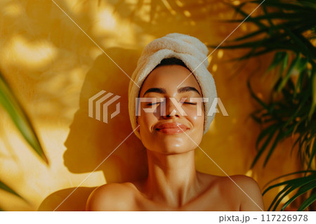 Golden Hour Bliss: Woman's Serene Spa Experience Golden Hour Bliss: Woman's Serene Spa Experience 117226978