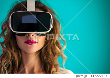 Virtual Elegance: Fashionable Woman in VR Headset Virtual Elegance: Fashionable Woman in VR Headset 117227183