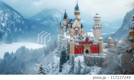 Snow-Covered Neuschwanstein Castle: Winter Wonder 117227249
