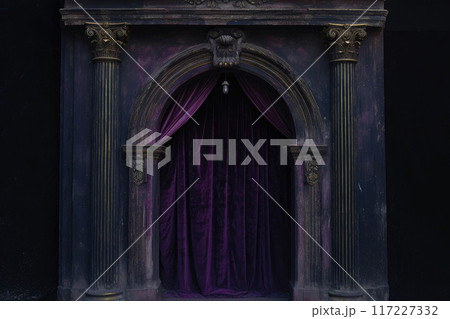 Luxurious Architectural Ironwork and Velvet Drapes 117227332